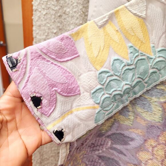 Stunning Womens Floral Pastel Green Pink Embroidered Heavy Wrap Skirt 2XL - 3XL - Picture 4 of 7